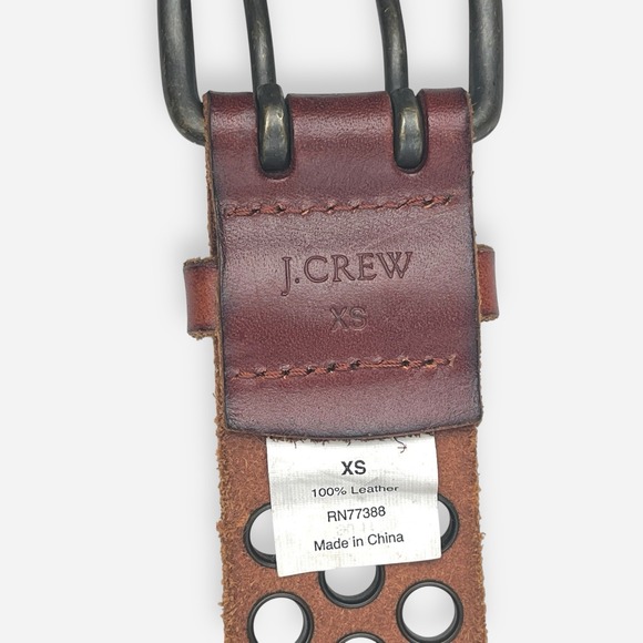 J Crew‎ Leather Brown Belt Brass Buckle Grommets Sz XSmall XS 44414 - Picture 4 of 9